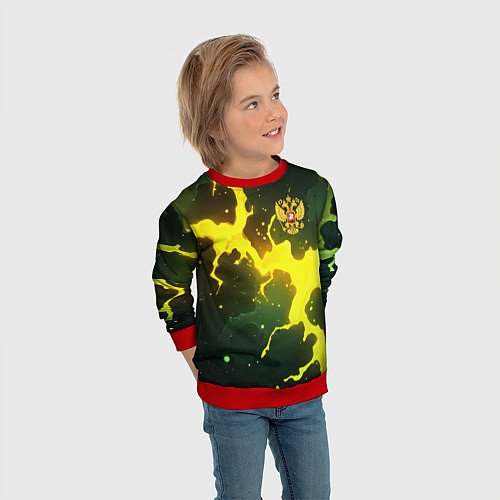 Детский свитшот Герб России зеленый разлом / 3D-Красный – фото 3