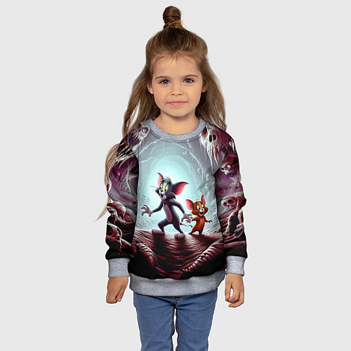 Детский свитшот Том и Джерри в пещере ужасов - хэллоуин / 3D-Меланж – фото 4