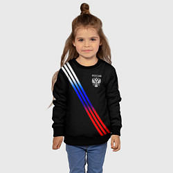Свитшот детский Герб и полосы с цветами флага России на чёрном, цвет: 3D-черный — фото 2