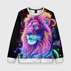 Свитшот детский Космический неоновый лев - нейроарт фантазия, цвет: 3D-белый
