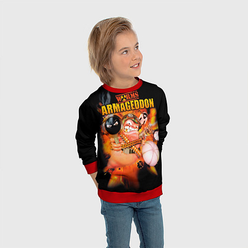 Детский свитшот Worms - armageddon / 3D-Красный – фото 3