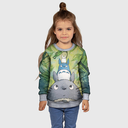 Детский свитшот Тоторо в лесу акварель / 3D-Меланж – фото 4