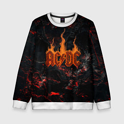 Свитшот детский ACDC логотип из огня, цвет: 3D-белый