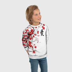 Свитшот детский Сакура с иероглифом Любовь, цвет: 3D-белый — фото 2