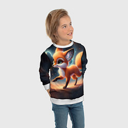Свитшот детский Лиса бежит по космическому простору, цвет: 3D-белый — фото 2