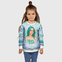 Свитшот детский Билли Айлиш бирюзовые волосы, цвет: 3D-белый — фото 2