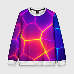 Свитшот детский Синие плиты с фиолетовым свечением, цвет: 3D-белый