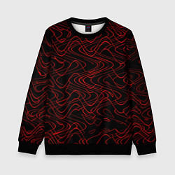 Свитшот детский Чёрный с красными волнистыми линиями абстракция, цвет: 3D-черный