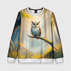 Свитшот детский Сова в мрачном лесу, цвет: 3D-белый