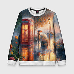 Свитшот детский Красная телефонная будка на набережной, цвет: 3D-белый