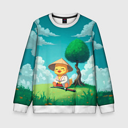 Свитшот детский Уточка в кимоно под миниатюрным деревом, цвет: 3D-белый