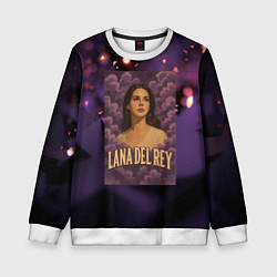 Свитшот детский Lana Del Rey в фиолетовых облаках, цвет: 3D-белый