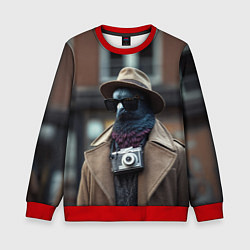 Свитшот детский Голубь шпион с ретро фотокамерой, цвет: 3D-красный