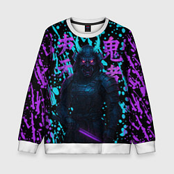 Свитшот детский Неоновый киберсамурай, цвет: 3D-белый