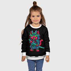 Свитшот детский Котик самурай с неоновым взглядом, цвет: 3D-белый — фото 2