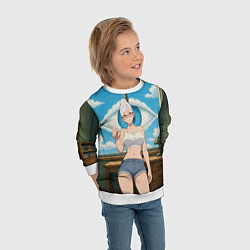 Свитшот детский Dandadan Seiko в комнате указывает, цвет: 3D-белый — фото 2