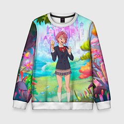 Свитшот детский Дандадан Сиратори Айра держит мороженое, цвет: 3D-белый