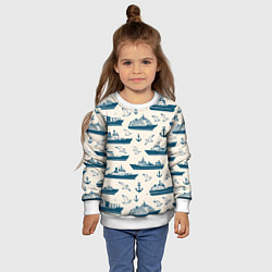 Свитшот детский Морской паттерн из чаек, якорей и кораблей, цвет: 3D-белый — фото 2
