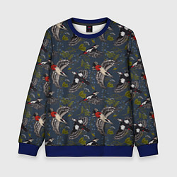 Свитшот детский Дятлы и цветы, цвет: 3D-синий
