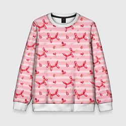 Свитшот детский Красные шарики-собачки на розовых полосках, цвет: 3D-белый