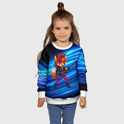 Свитшот детский Лиса в косухе и гитарой - рок звезда, цвет: 3D-белый — фото 2