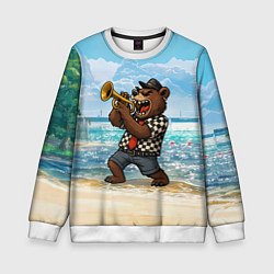 Свитшот детский Медведь играет ска на пляже, цвет: 3D-белый