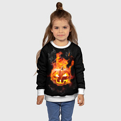 Свитшот детский Горящая тыква джек, цвет: 3D-белый — фото 2