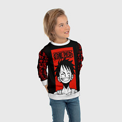 Свитшот детский Ван Пис, Луффи на красном, цвет: 3D-белый — фото 2