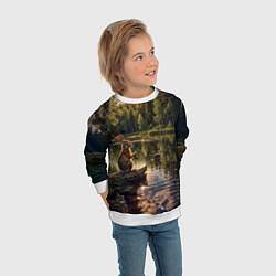 Свитшот детский Заяц на рыбалке, цвет: 3D-белый — фото 2