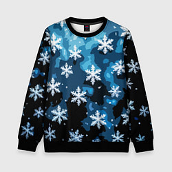 Свитшот детский Стилизованный паттерн со снежинками тёмно-синий, цвет: 3D-черный