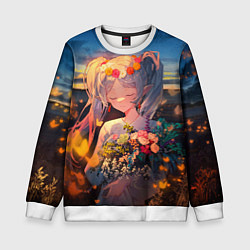 Свитшот детский Фрирен с цветами, цвет: 3D-белый