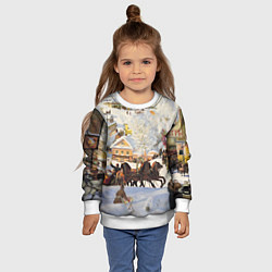 Свитшот детский Русская тройка зимой - картина Масленица Кустодиев, цвет: 3D-белый — фото 2