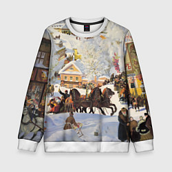 Свитшот детский Русская тройка зимой - картина Масленица Кустодиев, цвет: 3D-белый