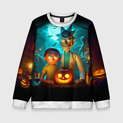 Свитшот детский Morty and Rick with pumpkin - neon halloween, цвет: 3D-белый