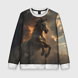 Свитшот детский Лошадь в прыжке на фоне неба, цвет: 3D-белый