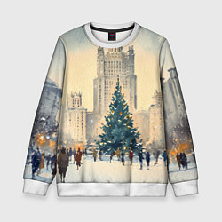 Свитшот детский Москва новогодняя елка, цвет: 3D-белый