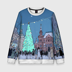 Свитшот детский Новогодняя елка в центре Москвы, цвет: 3D-белый