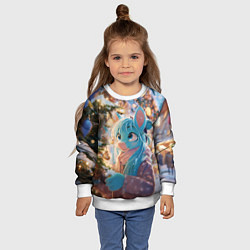 Свитшот детский Синяя новогодняя лошадка, цвет: 3D-белый — фото 2