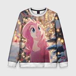 Свитшот детский Удивленная лошадка - Новый год, цвет: 3D-белый