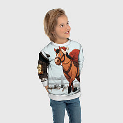 Свитшот детский Лошадка везет новогодние подарки, цвет: 3D-белый — фото 2