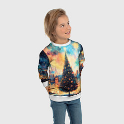 Свитшот детский Новогодняя елка за городом, цвет: 3D-белый — фото 2