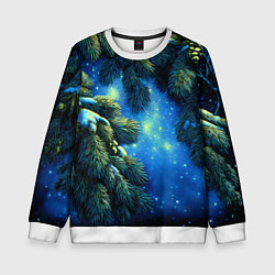Свитшот детский Новогодние ветки елки, цвет: 3D-белый
