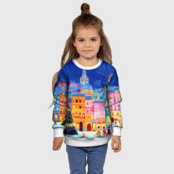 Свитшот детский Разноцветные новогодние домики, цвет: 3D-белый — фото 2