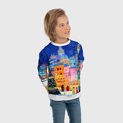 Свитшот детский Разноцветные новогодние домики, цвет: 3D-белый — фото 2