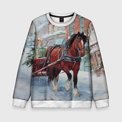 Детский свитшот Лошадка с новогодней повозкой