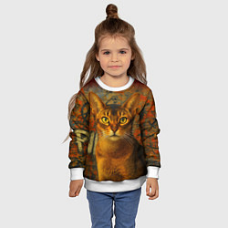 Свитшот детский Абиссинская кошка на фоне кирпичной стены с граффи, цвет: 3D-белый — фото 2