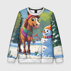 Свитшот детский Лошадка и снеговик, цвет: 3D-белый