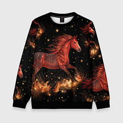 Свитшот детский Огненные лошади - паттерн, цвет: 3D-черный