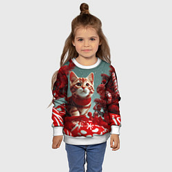 Свитшот детский Рыжий кот - Новый год, цвет: 3D-белый — фото 2