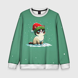Детский свитшот Новогодний мем котик